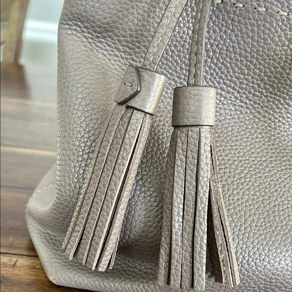 Tory Burch Brown Shoulder Bag with Pebbled Leather and Tassel - Picture 10 of 11